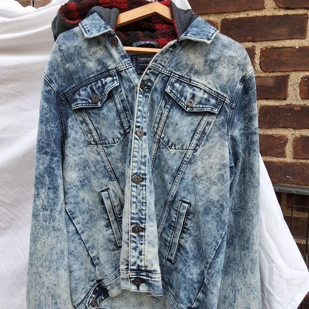 Vintage 80s Company One acid washed Denim hoodie Jacket XL-L